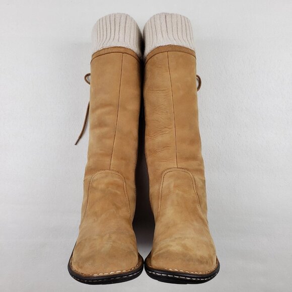 Ugg Skylair Knit Wedge Tall Boot Womens 9 Brown Leather Lace Up Side Zip Lined - Picture 3 of 16